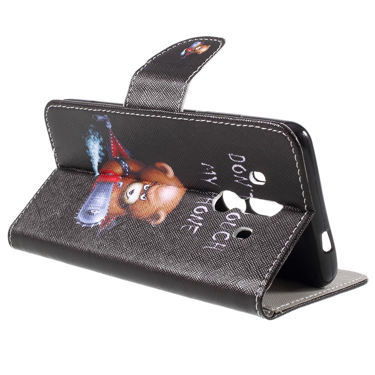 Pattern Printing Cross Texture Stand Wallet Leather Shell for Huawei Mate 10 Pro - Bear with Saw-5
