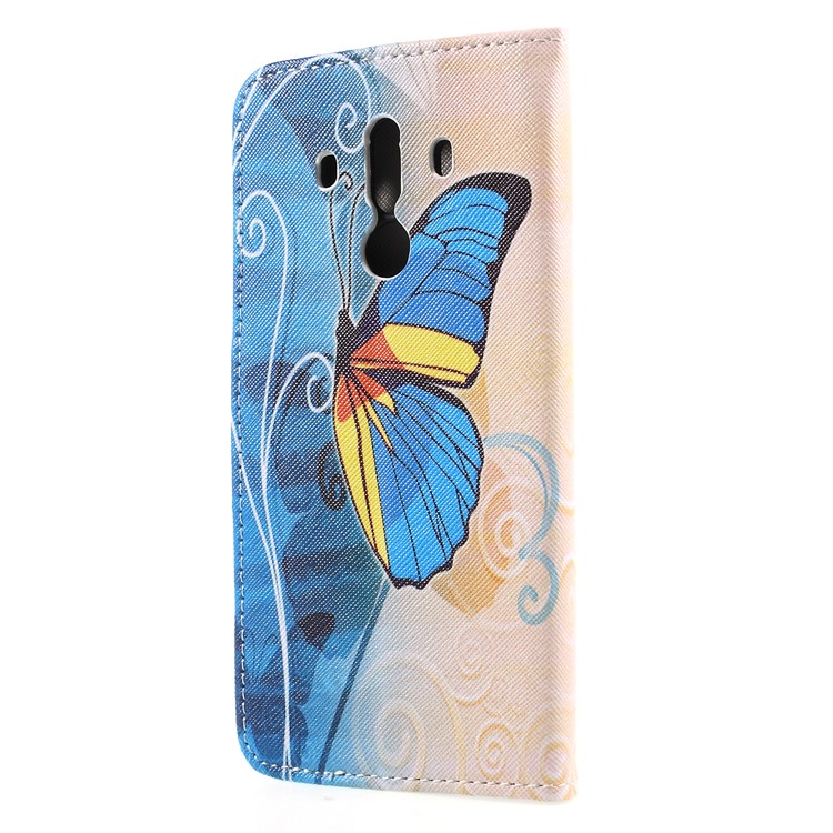Pattern Printing Cross Texture Stand Wallet Leather Cover with Magnet for Huawei Mate 10 Pro - Blue and Yellow Butterfly-2