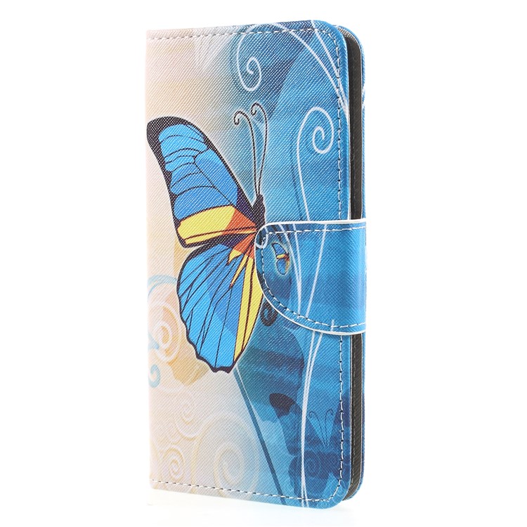 Pattern Printing Cross Texture Stand Wallet Leather Cover with Magnet for Huawei Mate 10 Pro - Blue and Yellow Butterfly-3