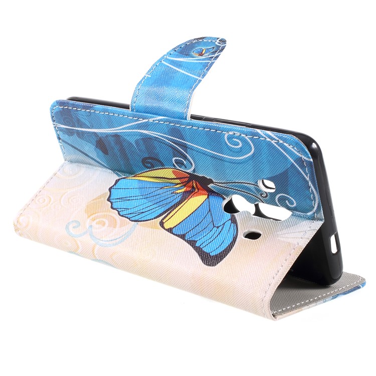 Pattern Printing Cross Texture Stand Wallet Leather Cover with Magnet for Huawei Mate 10 Pro - Blue and Yellow Butterfly-5