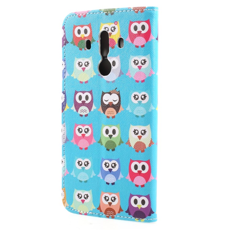 Pattern Printing Cross Texture Stand Wallet Leather Case with Magnet for Huawei Mate 10 Pro - Owl Family Blue Background-2