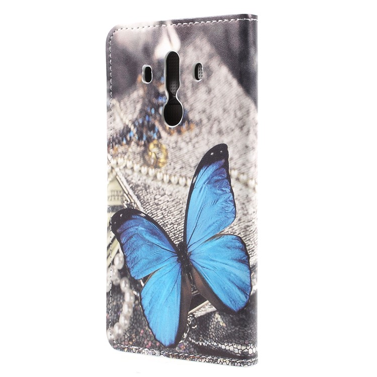Pattern Printing PU Leather Magnetic Wallet Stand Protective Phone Shell for Huawei Mate 10 Pro - Blue Butterfly-2