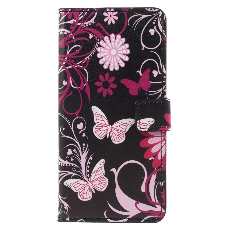 Pattern Printing PU Leather Magnetic Wallet Stand Protective Phone Case for Huawei Mate 10 Pro - Pink Flower and Butterfly-1