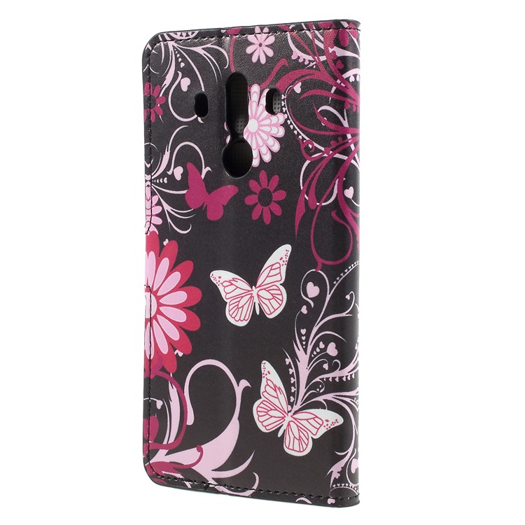 Pattern Printing PU Leather Magnetic Wallet Stand Protective Phone Case for Huawei Mate 10 Pro - Pink Flower and Butterfly-2