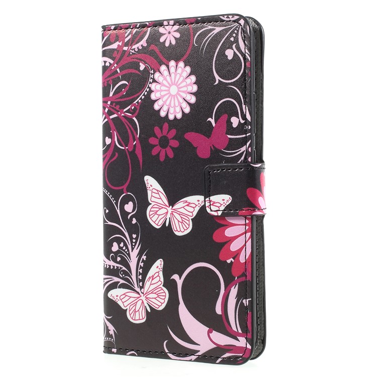 Pattern Printing PU Leather Magnetic Wallet Stand Protective Phone Case for Huawei Mate 10 Pro - Pink Flower and Butterfly-3