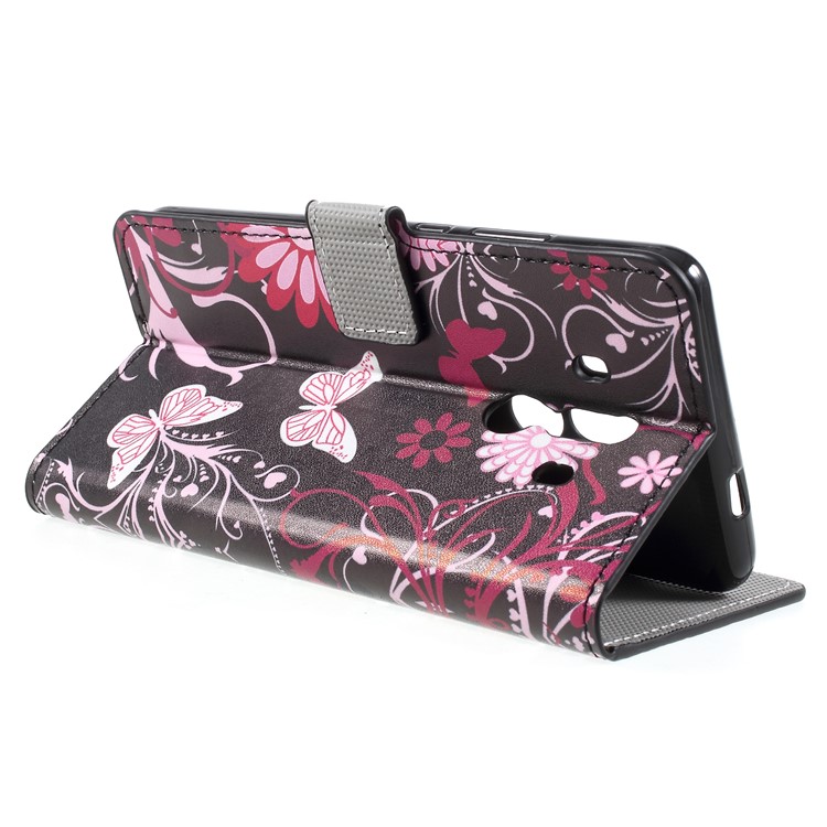 Pattern Printing PU Leather Magnetic Wallet Stand Protective Phone Case for Huawei Mate 10 Pro - Pink Flower and Butterfly-5