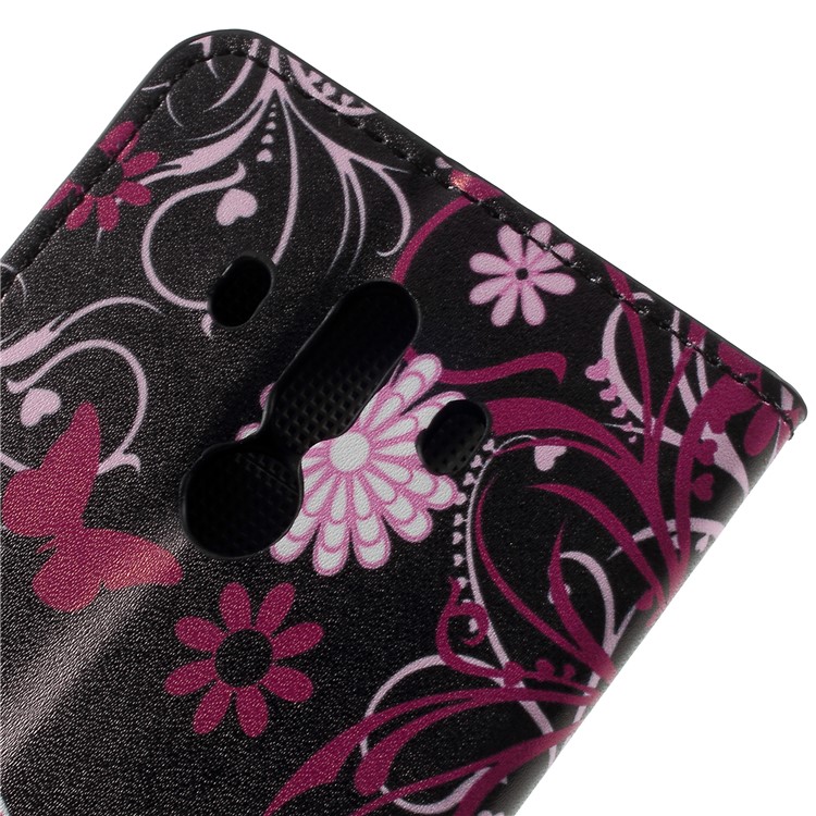 Pattern Printing PU Leather Magnetic Wallet Stand Protective Phone Case for Huawei Mate 10 Pro - Pink Flower and Butterfly-8