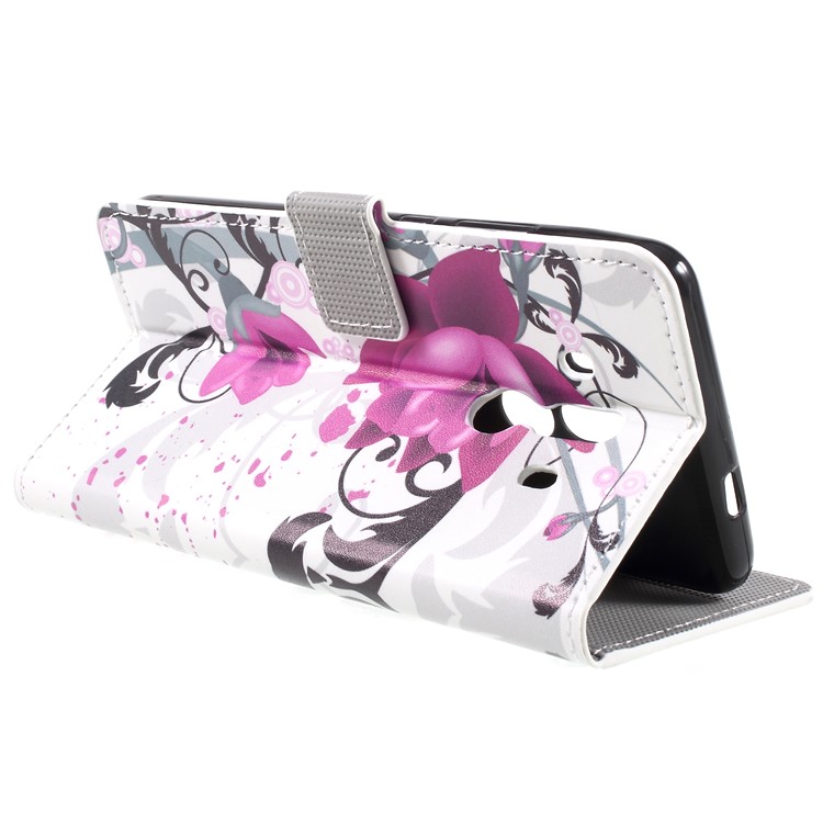 Pattern Printing PU Leather Magnetic Wallet Stand Protective Cell Phone Shell for Huawei Mate 10 Pro - Purple Butterfly-4