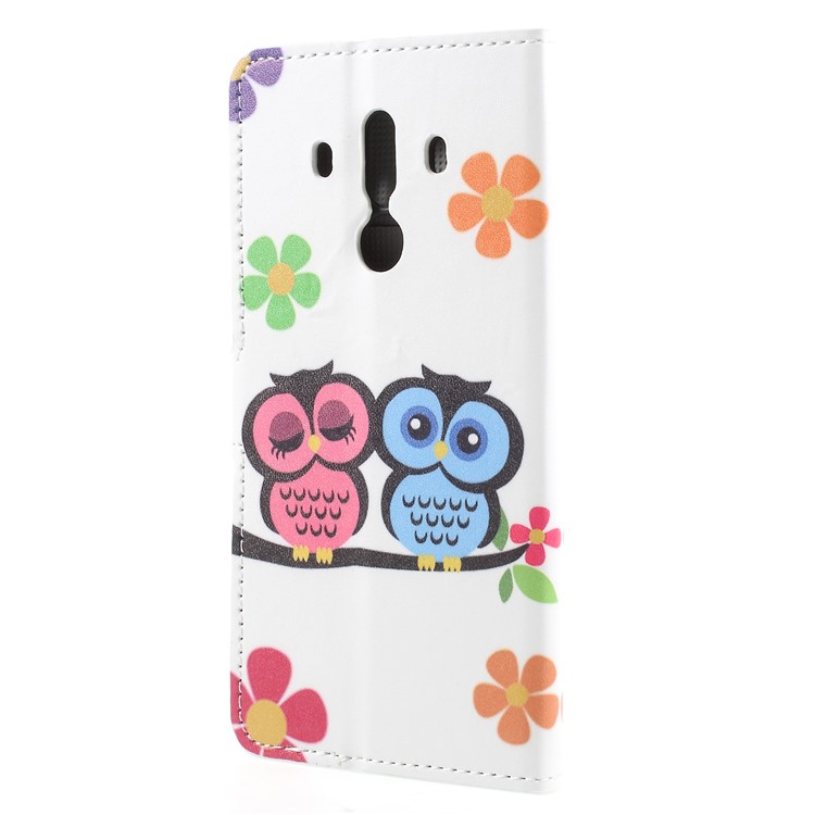 Pattern Printing PU Leather Magnetic Wallet Stand Protective Cell Phone Case for Huawei Mate 10 Pro - Owl Couple-2