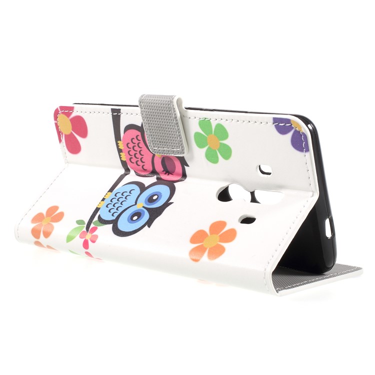 Pattern Printing PU Leather Magnetic Wallet Stand Protective Cell Phone Case for Huawei Mate 10 Pro - Owl Couple-4