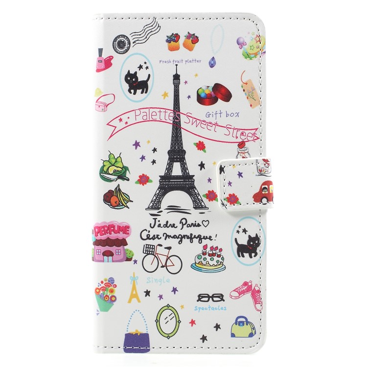 Pattern Printing PU Leather Magnetic Wallet Stand Protective Cell Phone Cover for Huawei Mate 10 Pro - Eiffel Tower-1