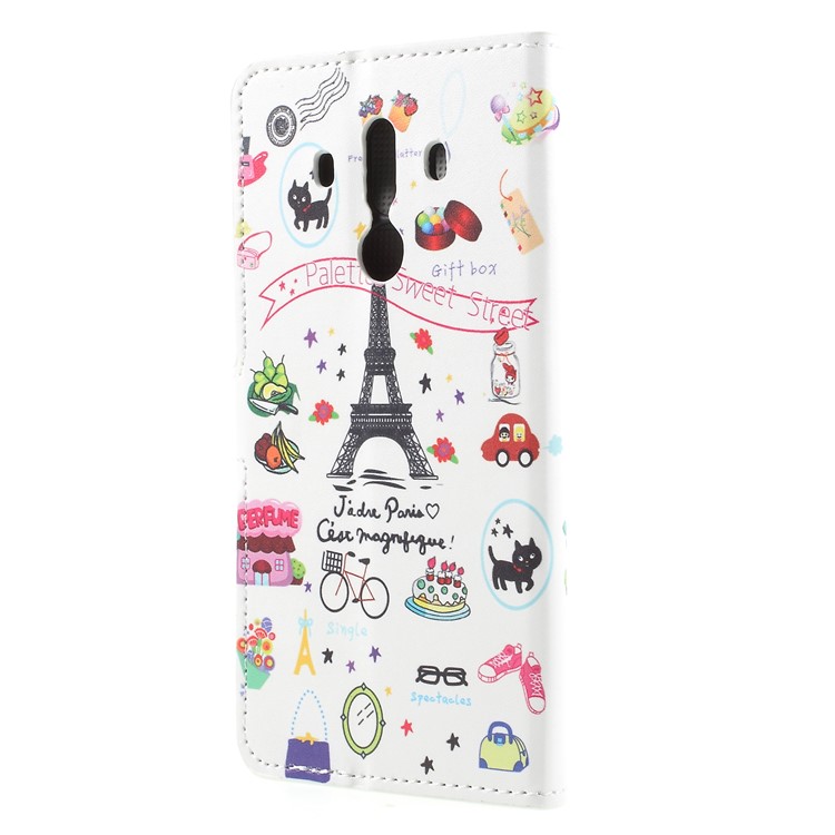 Pattern Printing PU Leather Magnetic Wallet Stand Protective Cell Phone Cover for Huawei Mate 10 Pro - Eiffel Tower-2