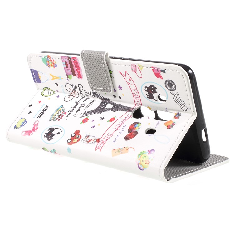 Pattern Printing PU Leather Magnetic Wallet Stand Protective Cell Phone Cover for Huawei Mate 10 Pro - Eiffel Tower-4