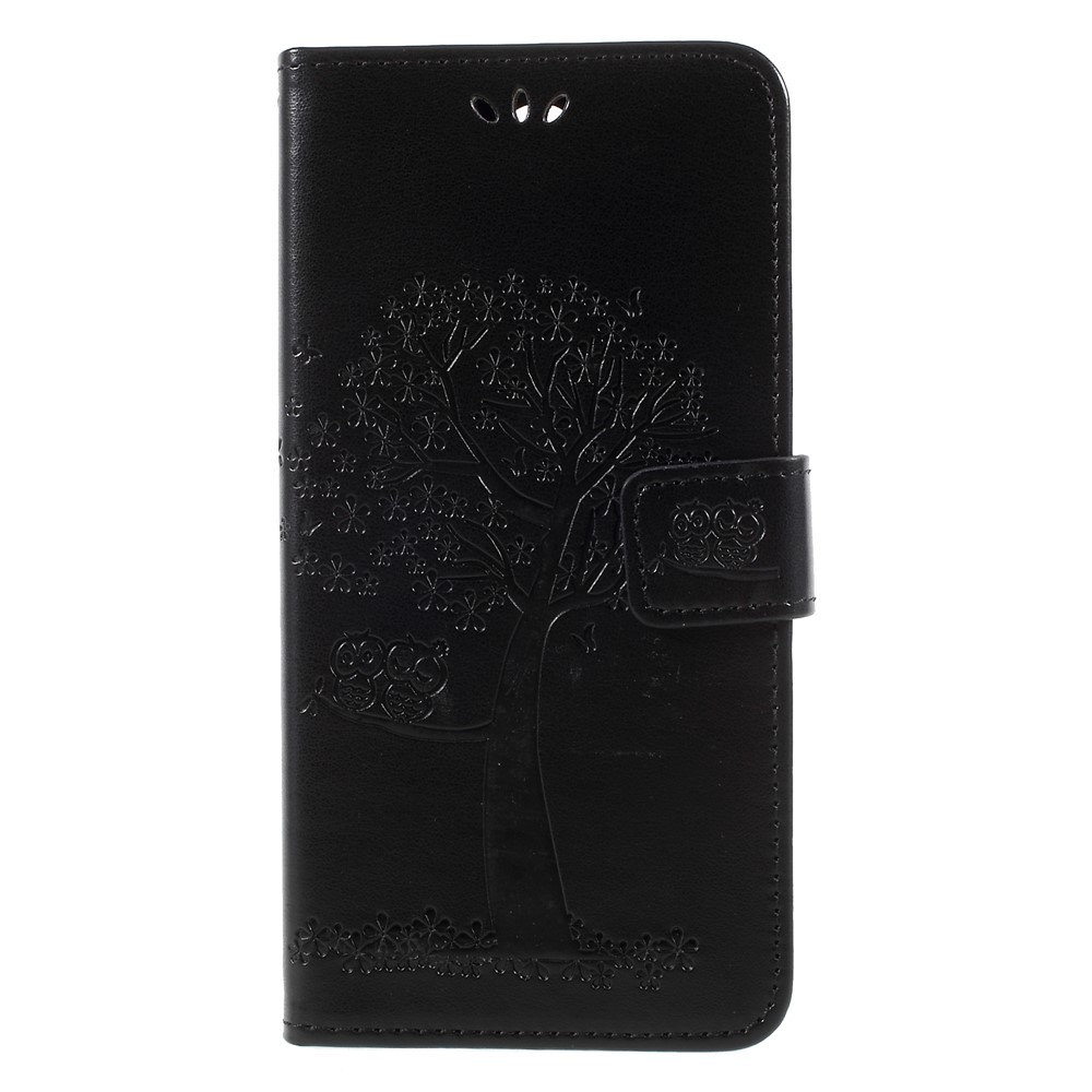 Empreinte Tree Owls Portefeuille en Cuir Pour Huawei Mate 10 Lite / Nova 2i / Maimang 6 / Honor 9i (inde) - le Noir-3