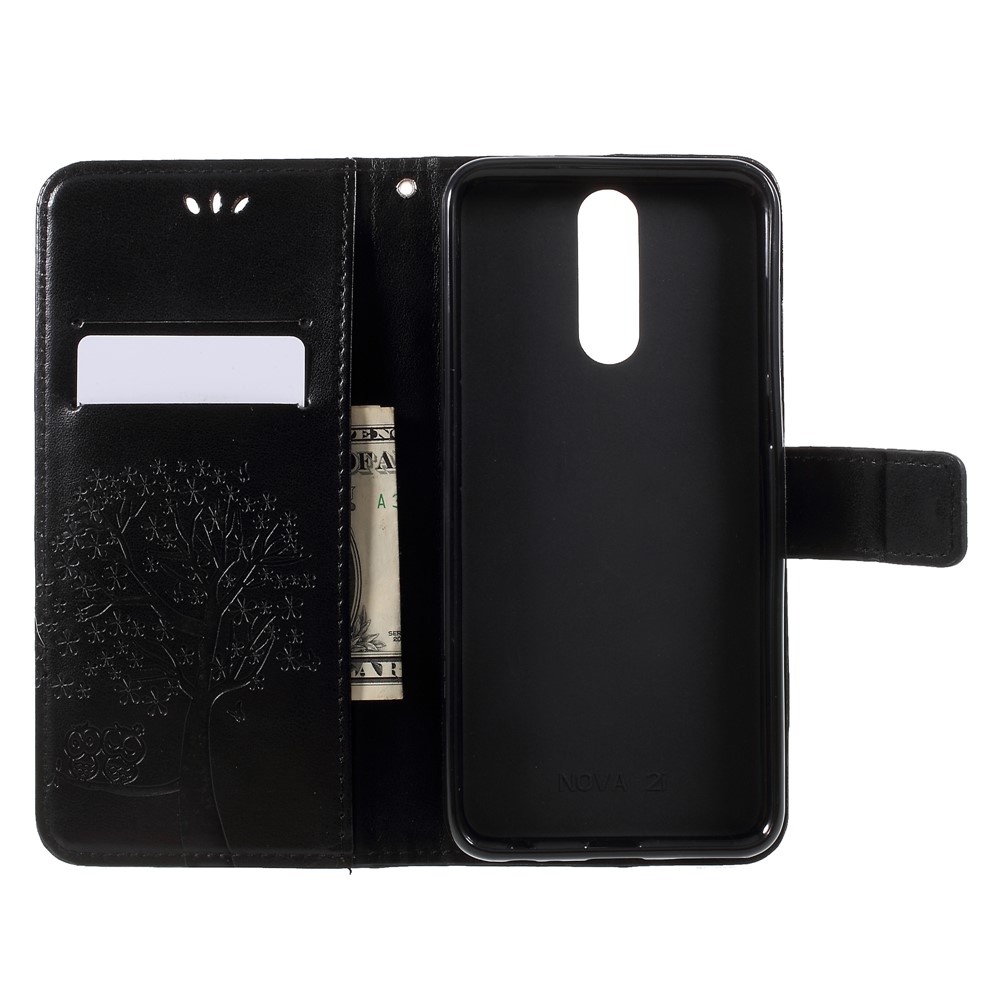 Imprint Tree Owls Leather Wallet Case for Huawei Mate 10 Lite / nova 2i / Maimang 6 / Honor 9i (India) - Black-6