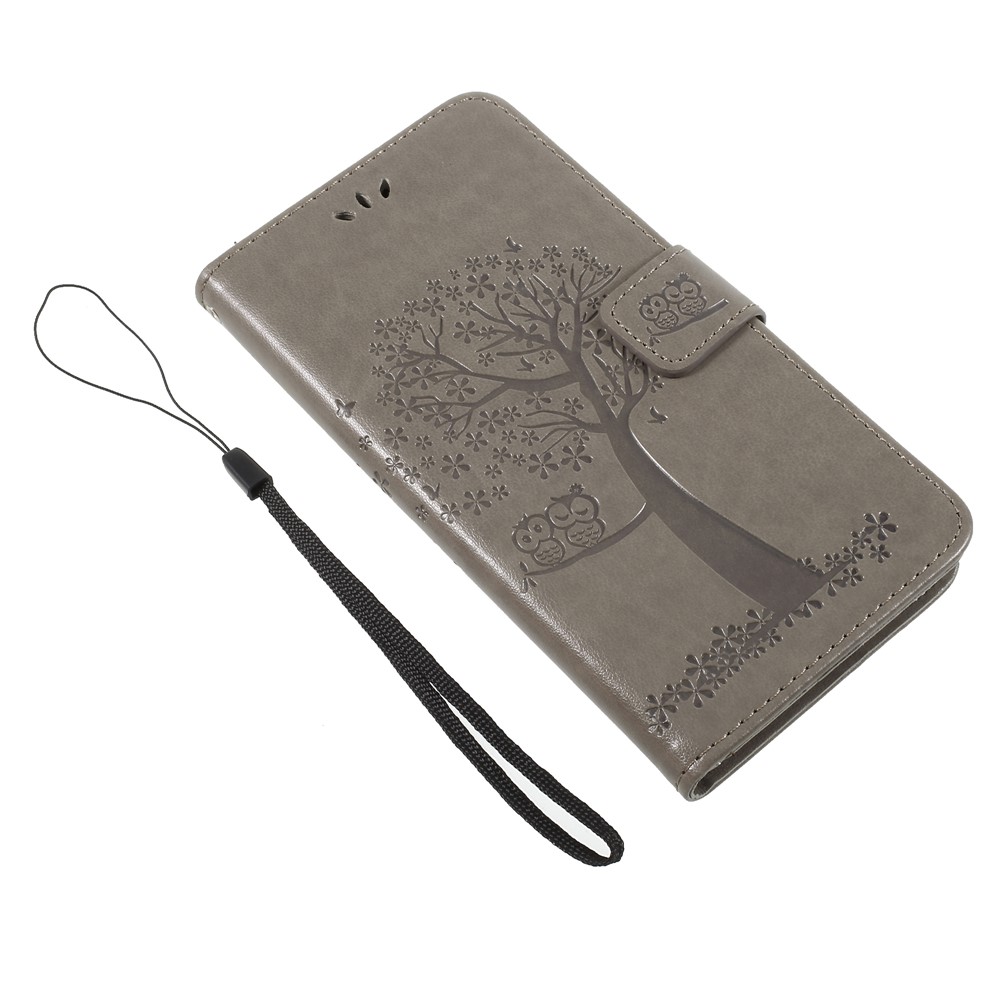 Imprint Tree Owls Leather Wallet Cover for Huawei Mate 10 Lite / nova 2i / Maimang 6 / Honor 9i (India) - Grey-7