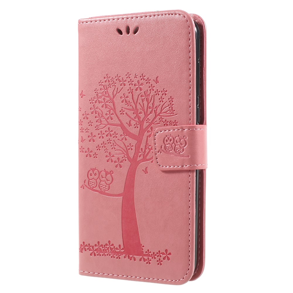 Imprint Tree Owls Leather Wallet Shell Case for Huawei Mate 10 Lite / nova 2i / Maimang 6 / Honor 9i (India) - Pink-3