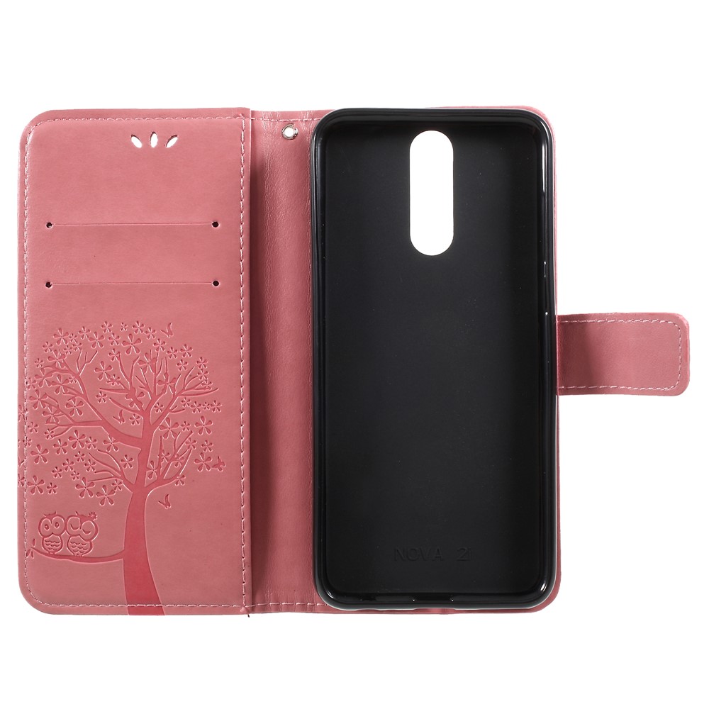 Imprint Tree Owls Leather Wallet Shell Case for Huawei Mate 10 Lite / nova 2i / Maimang 6 / Honor 9i (India) - Pink-6