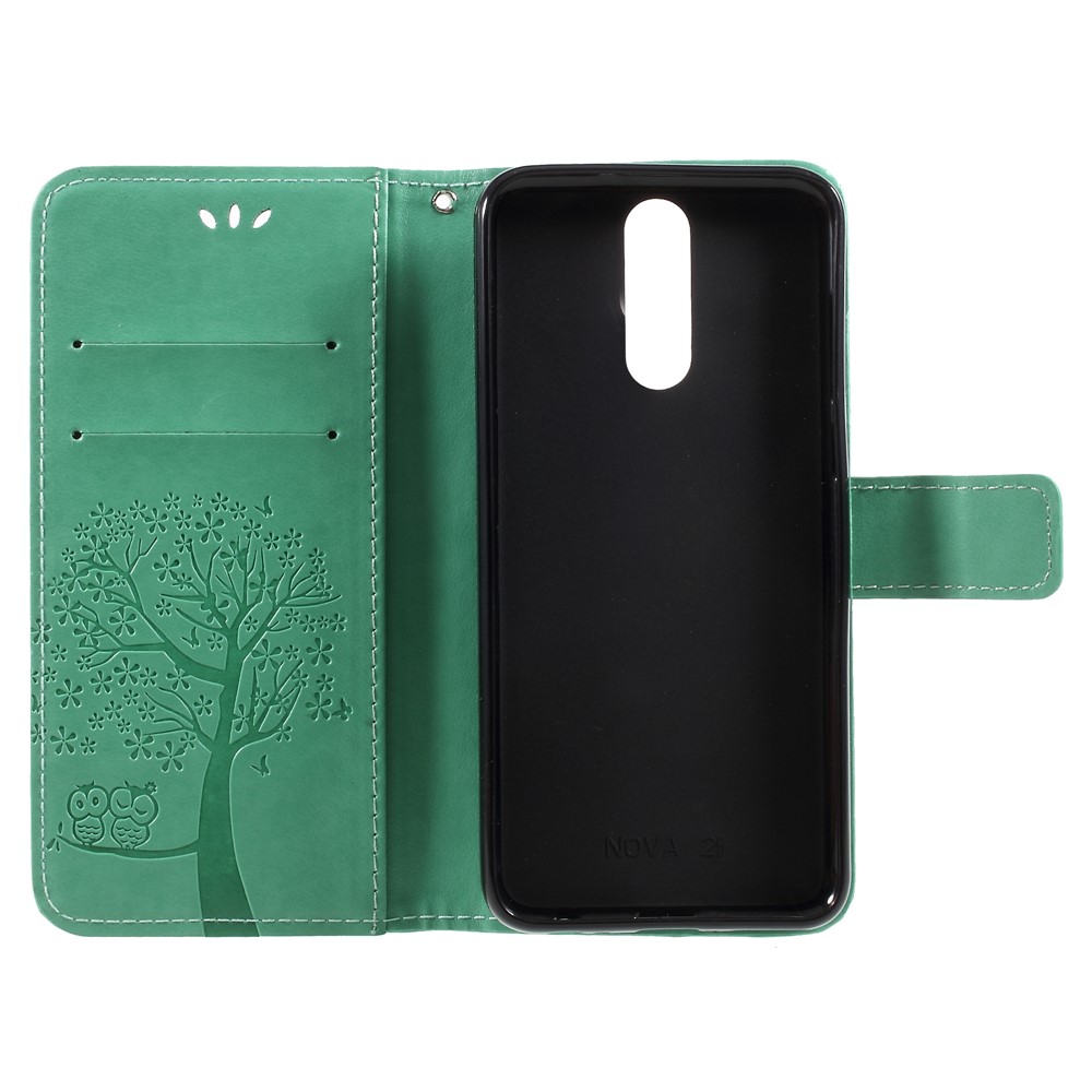 Imprint Tree Owls Leather Stand Case with Card Slots for Huawei Mate 10 Lite / nova 2i / Maimang 6 / Honor 9i (India) - Green-6