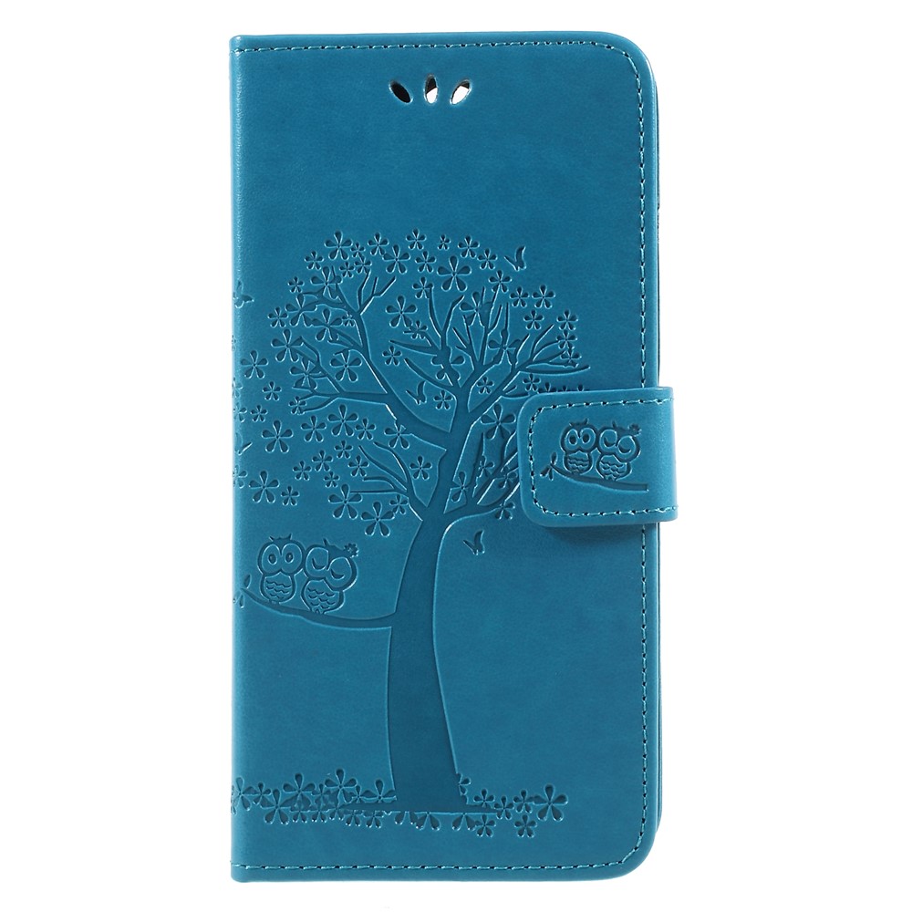 Imprint Tree Owls Leather Stand Cover with Card Slots for Huawei Mate 10 Lite / nova 2i / Maimang 6 / Honor 9i (India) - Blue-1