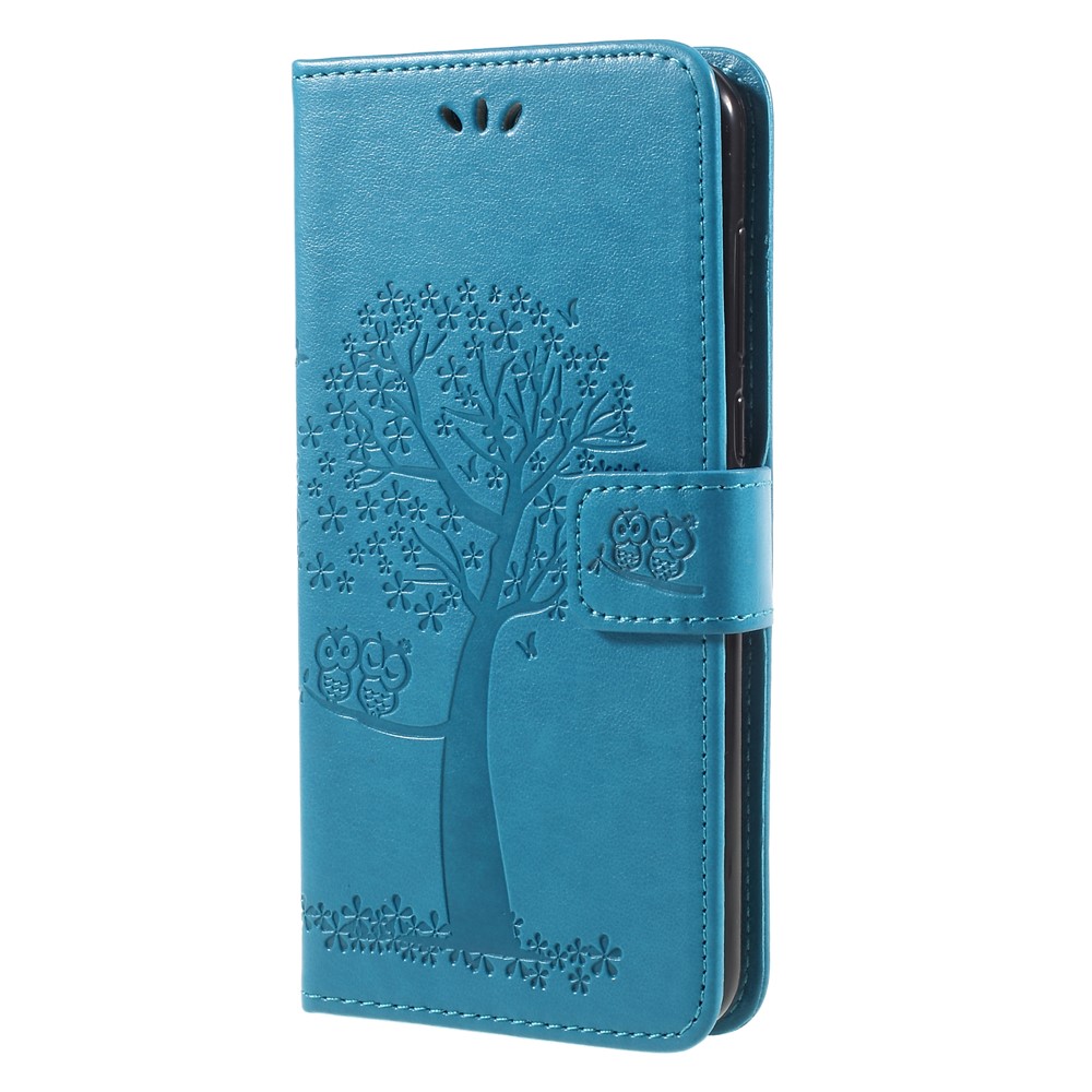 Imprint Tree Owls Leather Stand Cover with Card Slots for Huawei Mate 10 Lite / nova 2i / Maimang 6 / Honor 9i (India) - Blue-3