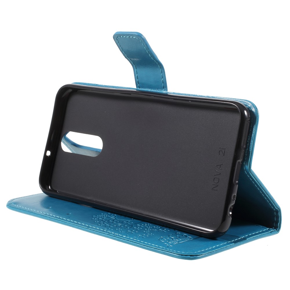 Imprint Tree Owls Leather Stand Cover with Card Slots for Huawei Mate 10 Lite / nova 2i / Maimang 6 / Honor 9i (India) - Blue-4