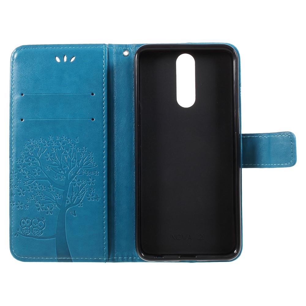 Imprint Tree Owls Leather Stand Cover with Card Slots for Huawei Mate 10 Lite / nova 2i / Maimang 6 / Honor 9i (India) - Blue-6
