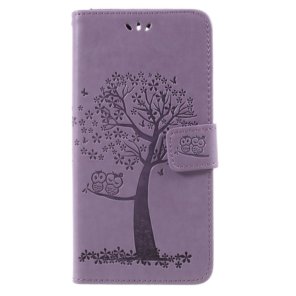 Imprint Tree Owls Leather Wallet Case Shell for Huawei Mate 10 Lite / nova 2i / Maimang 6 / Honor 9i (India) - Purple-1