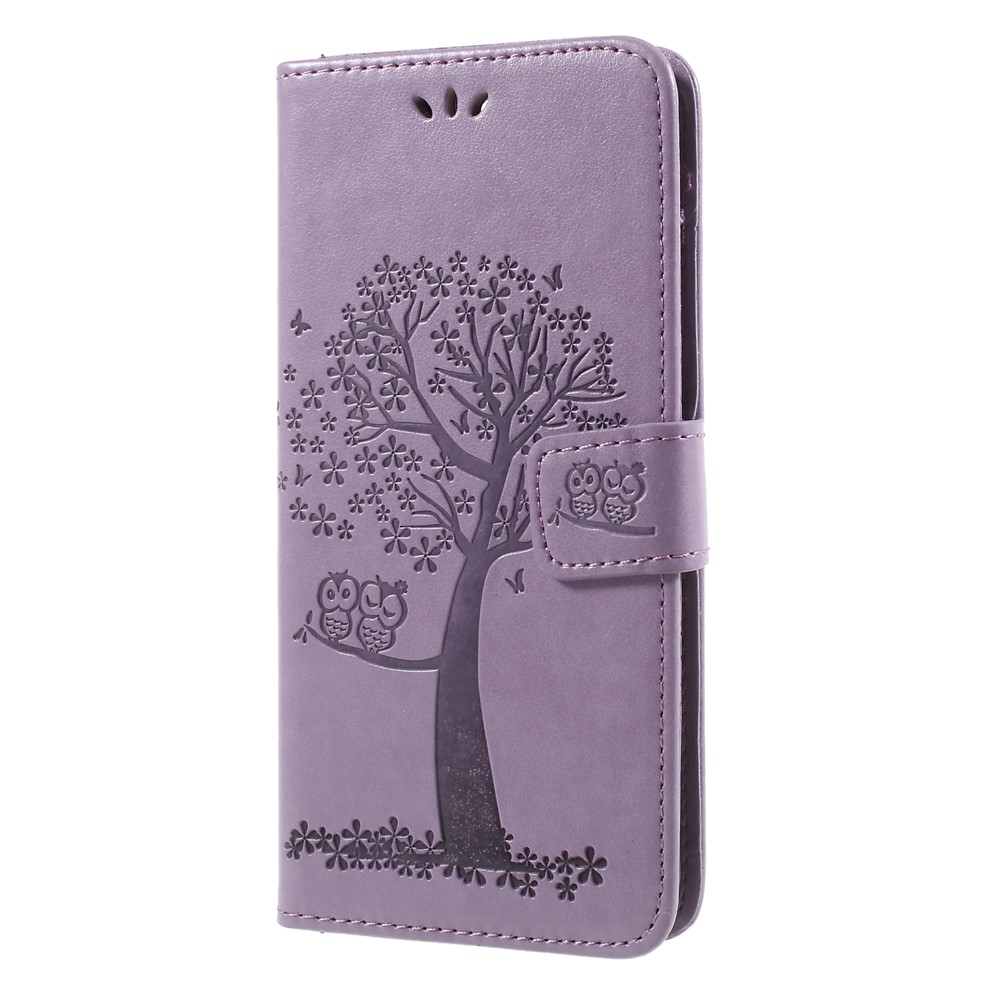 Imprint Tree Owls Leather Wallet Case Shell for Huawei Mate 10 Lite / nova 2i / Maimang 6 / Honor 9i (India) - Purple-3