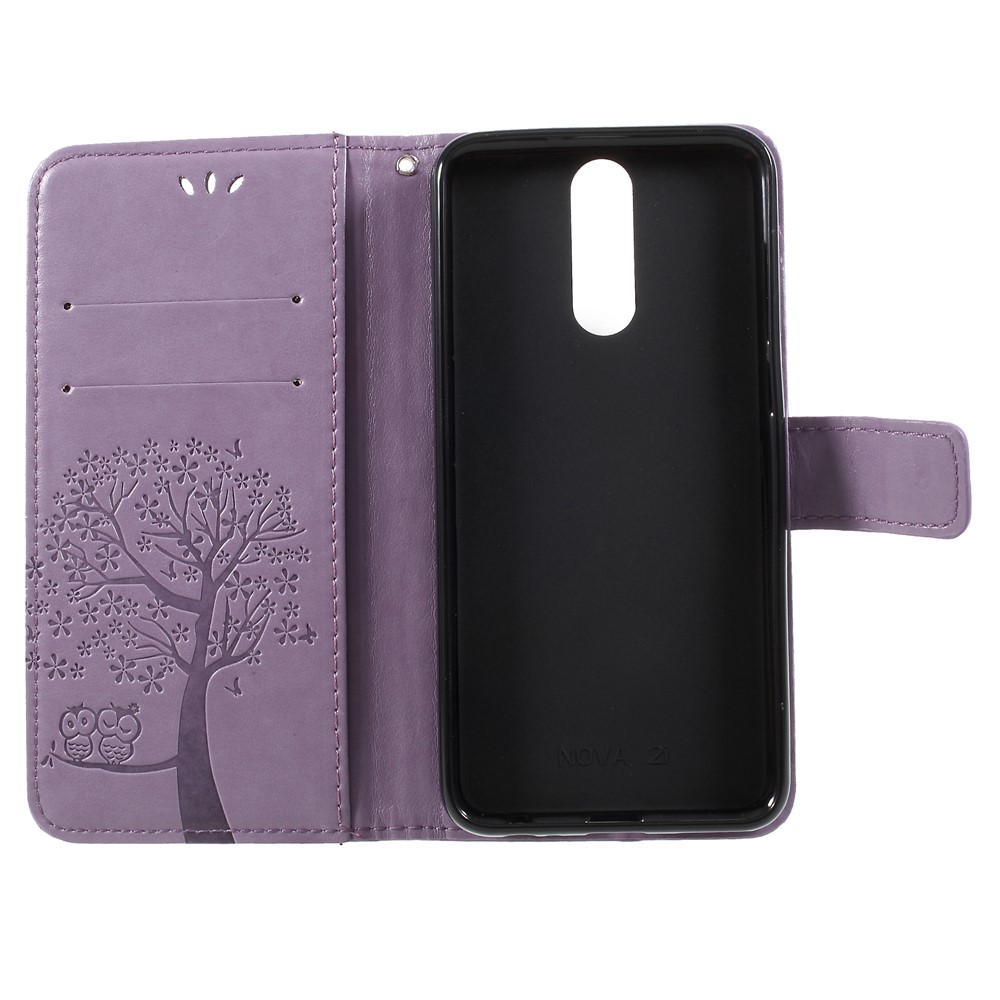 Imprint Tree Owls Leather Wallet Case Shell for Huawei Mate 10 Lite / nova 2i / Maimang 6 / Honor 9i (India) - Purple-6