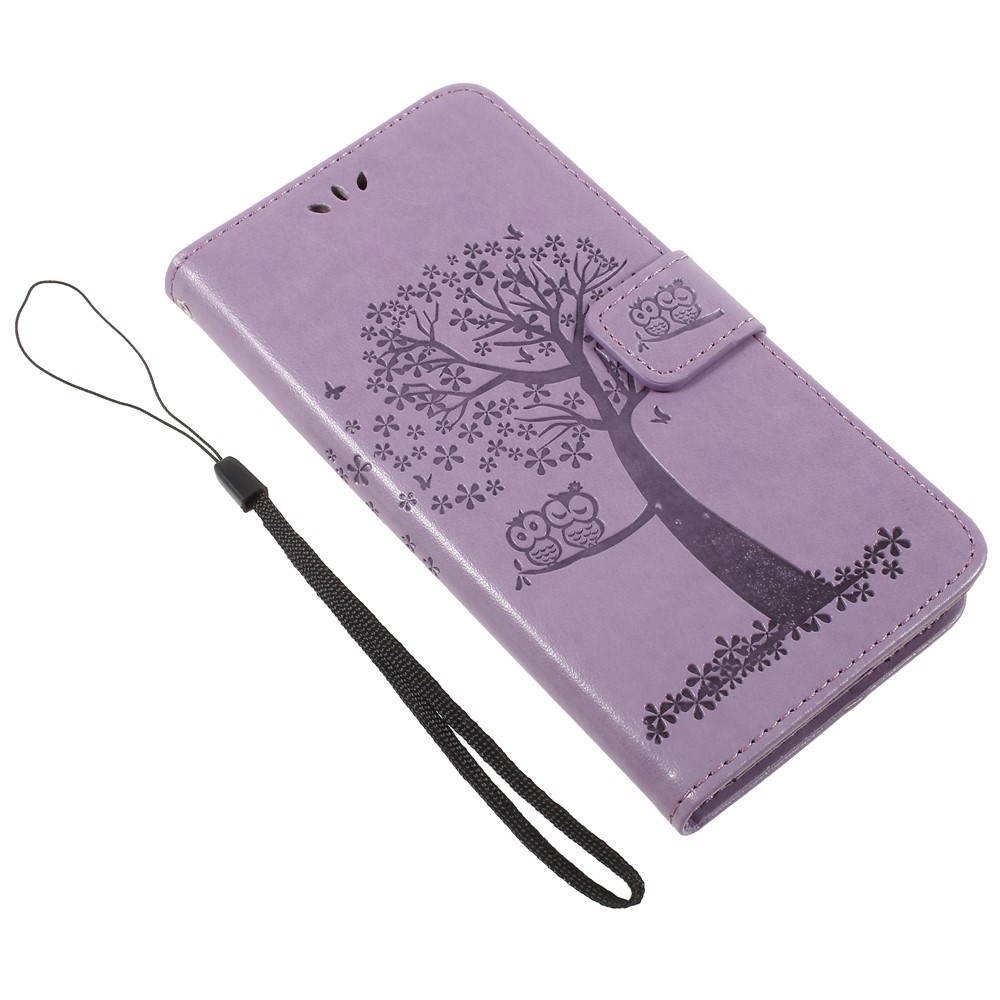 Imprint Tree Owls Leather Wallet Case Shell for Huawei Mate 10 Lite / nova 2i / Maimang 6 / Honor 9i (India) - Purple-7