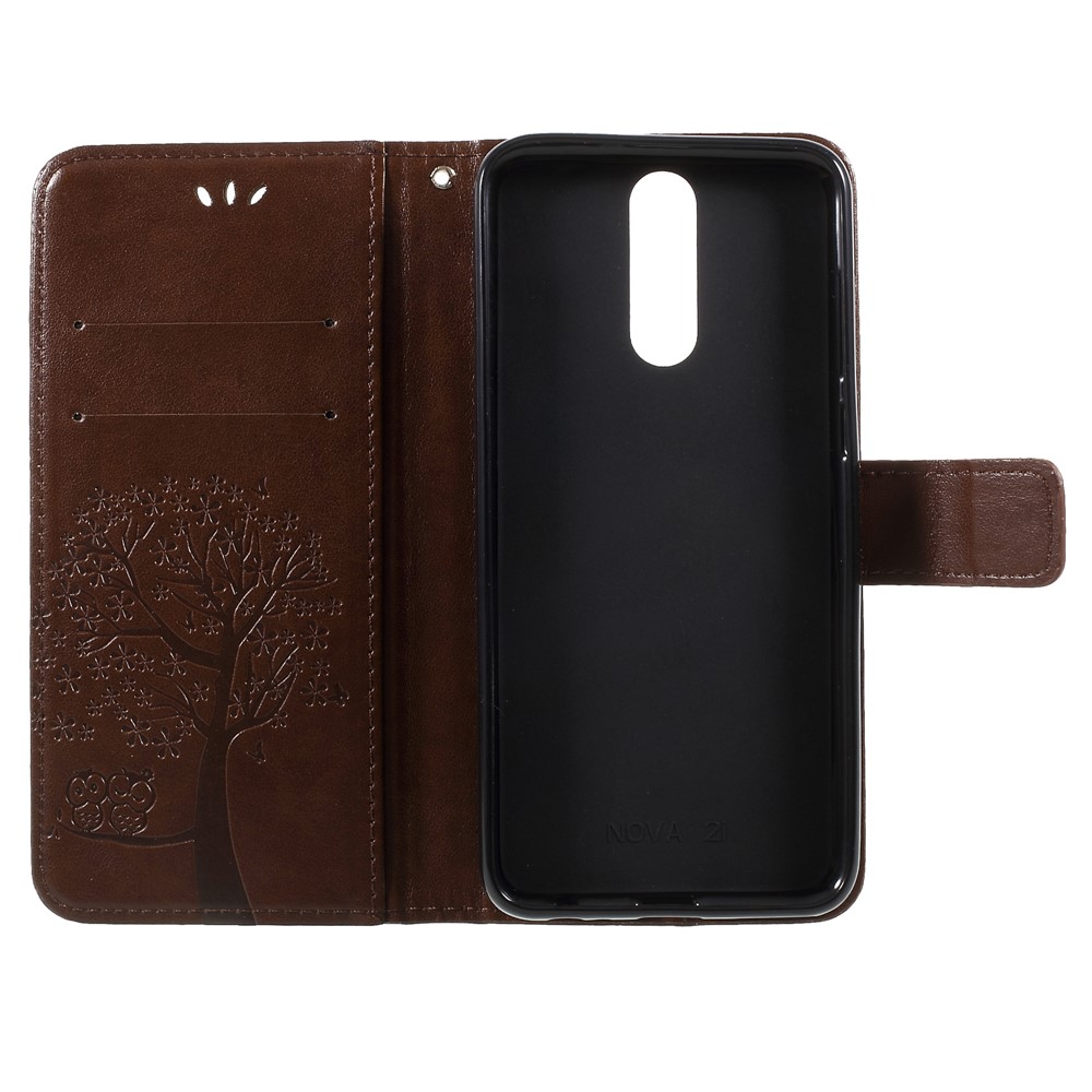 Imprint Tree Owls PU Leather Wallet Case for Huawei Mate 10 Lite / nova 2i / Maimang 6 / Honor 9i (India) - Brown-6