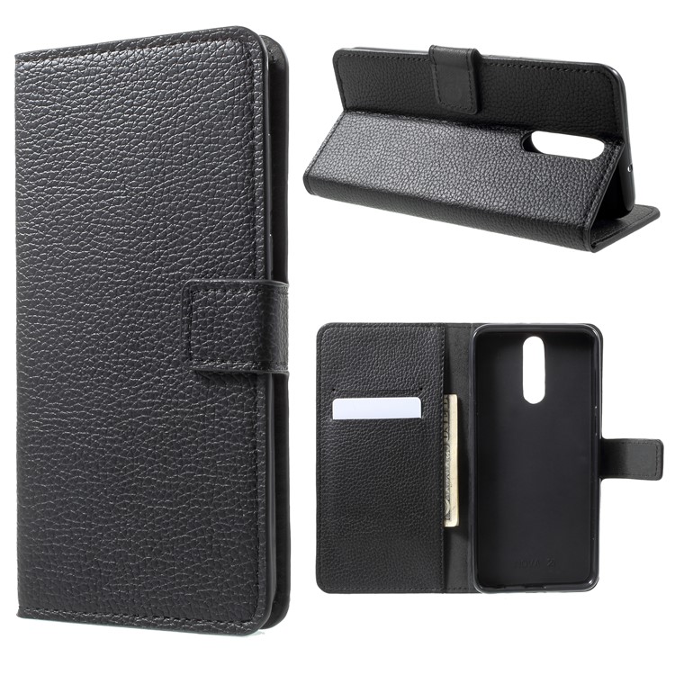 Litchi Skin Leather Wallet Case for Huawei Mate 10 Lite / nova 2i / Maimang 6 / Honor 9i (India) - Black-1