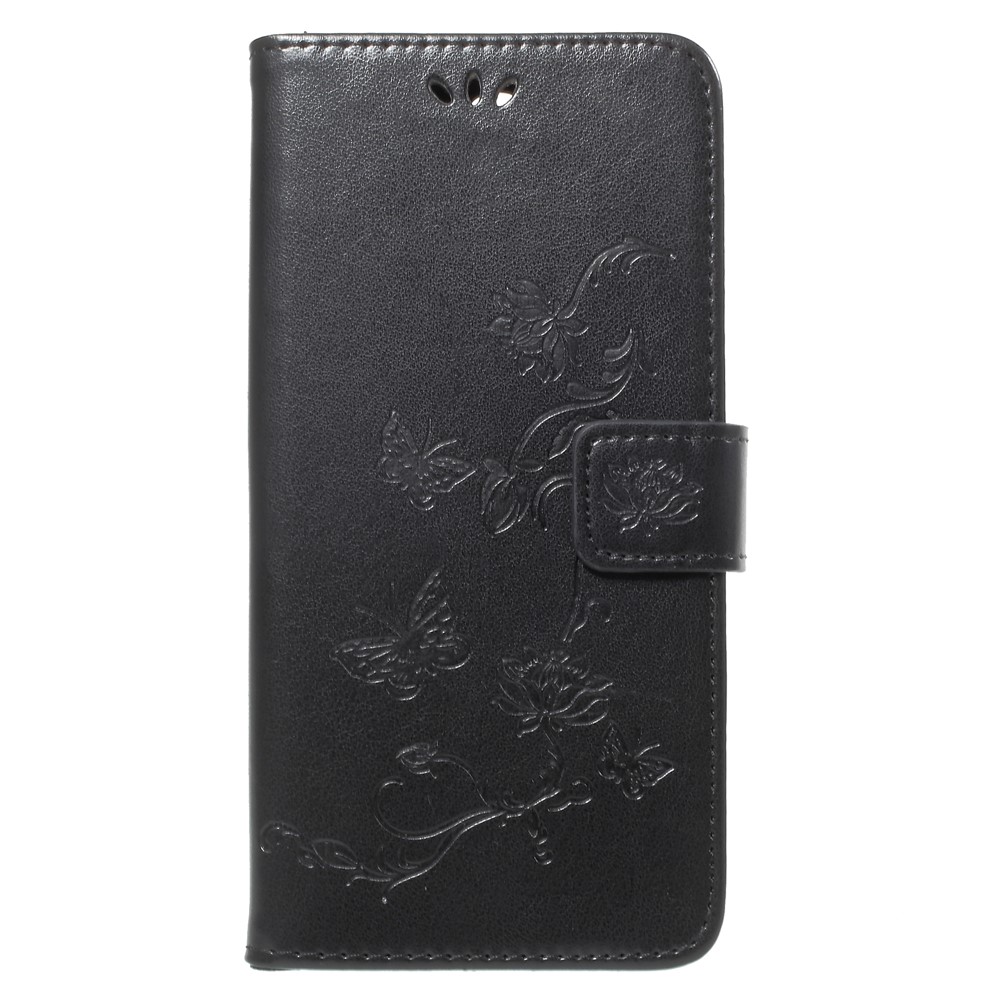 Imprint Butterfly Flowers Leather Wallet Case for Huawei Mate 10 Lite / nova 2i / Maimang 6 / Honor 9i (India) - Black-3
