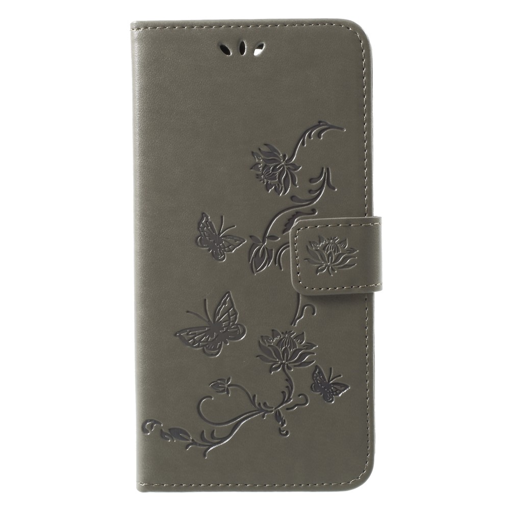 Imprima La Cubierta De La Cartera De Cuero De Las Flores De Mariposa Para El Huawei Mate 10 Lite / nova 2i / Maimang 6 / Honor 9i (india) - Gris-1