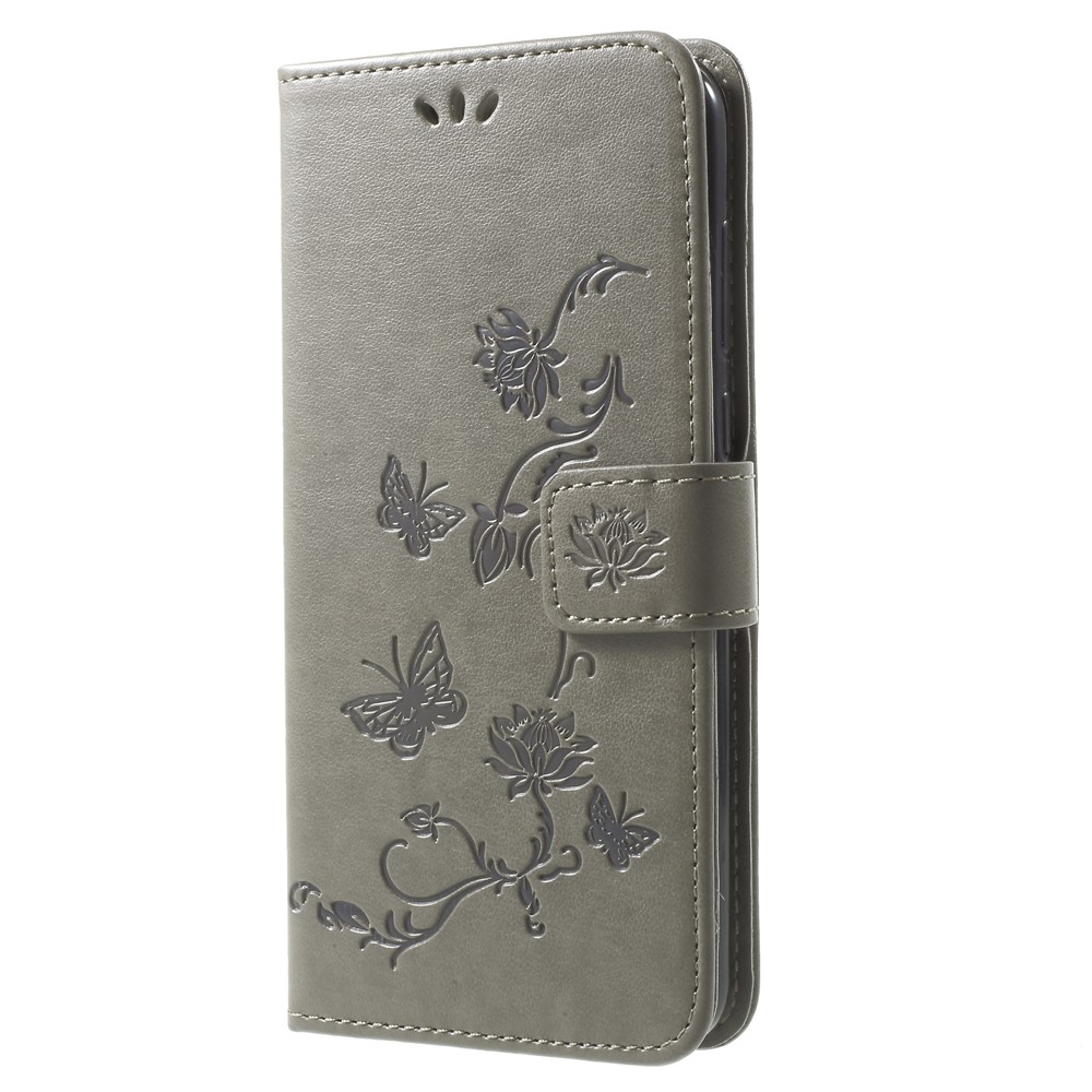 Imprima La Cubierta De La Cartera De Cuero De Las Flores De Mariposa Para El Huawei Mate 10 Lite / nova 2i / Maimang 6 / Honor 9i (india) - Gris-3