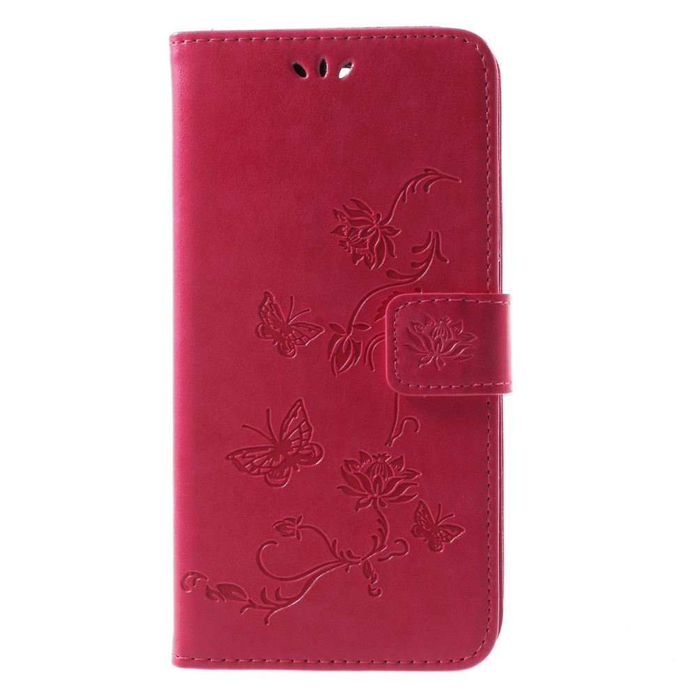 Imprimé Papillon Fleurs En Cuir Portefeuille Shell Shell Pour Huawei Mate 10 Lite / nova 2i / Maimang 6 / Honneur 9i (Inde) - Rose-1