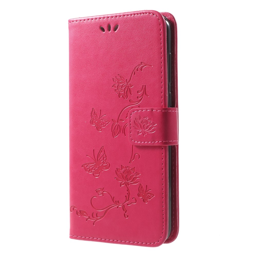 Imprimé Papillon Fleurs En Cuir Portefeuille Shell Shell Pour Huawei Mate 10 Lite / nova 2i / Maimang 6 / Honneur 9i (Inde) - Rose-3