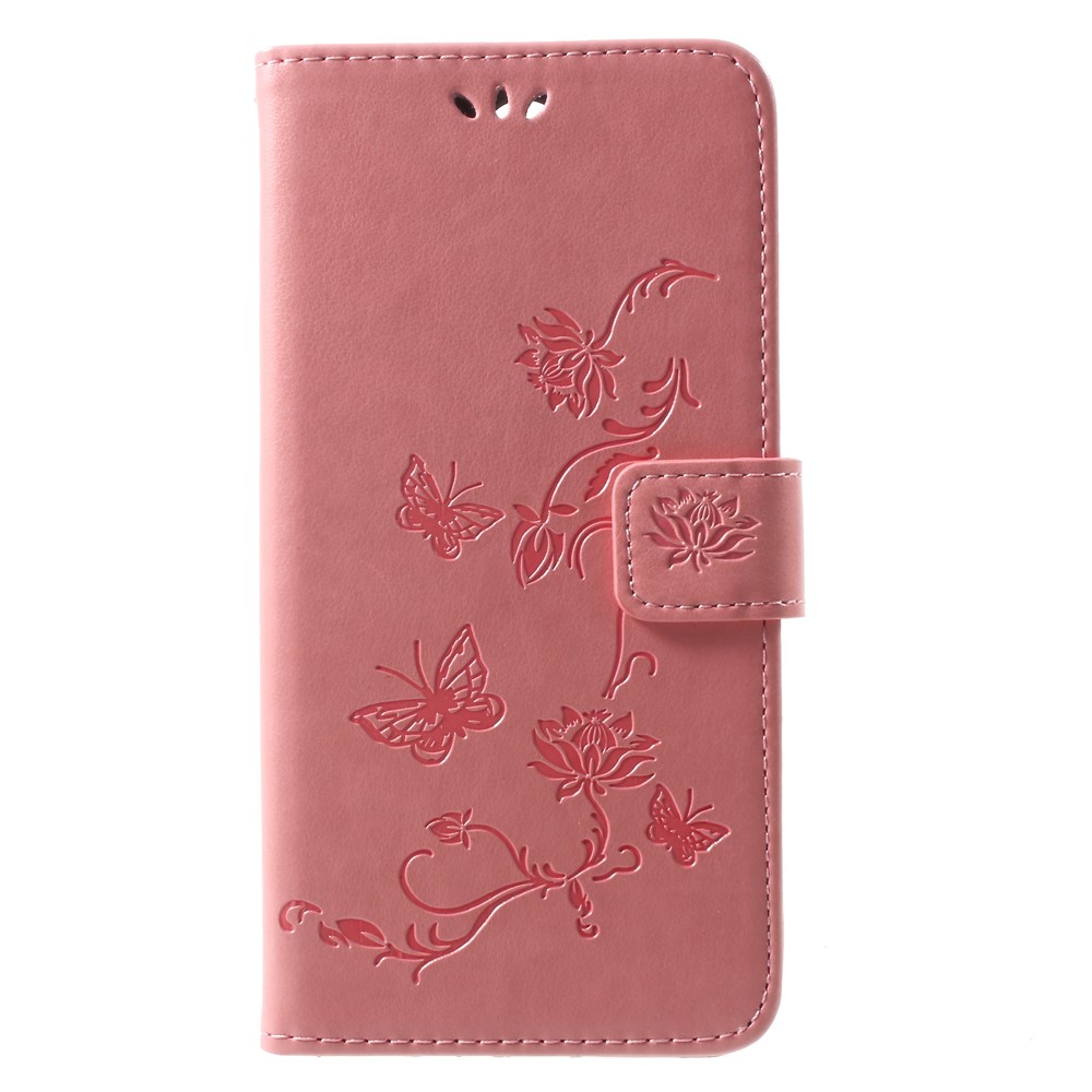 Imprimé Papillon Fleurs PU Étui En Cuir Portefeuille Pour Huawei Mate 10 Lite / nova 2i / Maimang 6 / Honneur 9i (Inde) - Rose-1