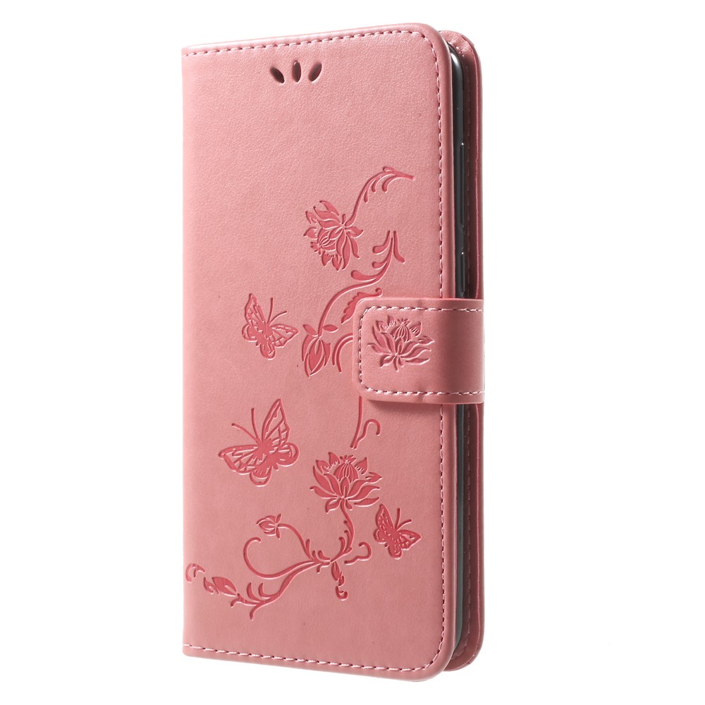 Imprimé Papillon Fleurs PU Étui En Cuir Portefeuille Pour Huawei Mate 10 Lite / nova 2i / Maimang 6 / Honneur 9i (Inde) - Rose-3