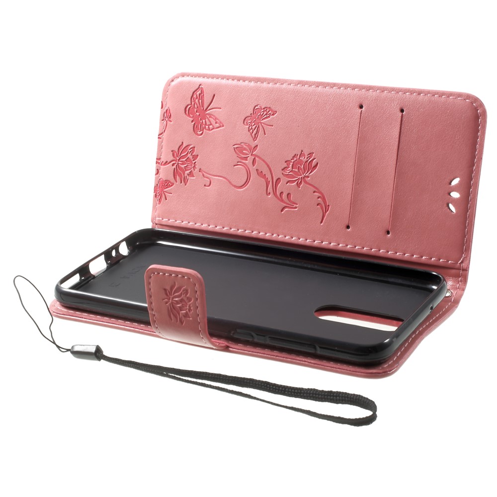 Imprimé Papillon Fleurs PU Étui En Cuir Portefeuille Pour Huawei Mate 10 Lite / nova 2i / Maimang 6 / Honneur 9i (Inde) - Rose-5