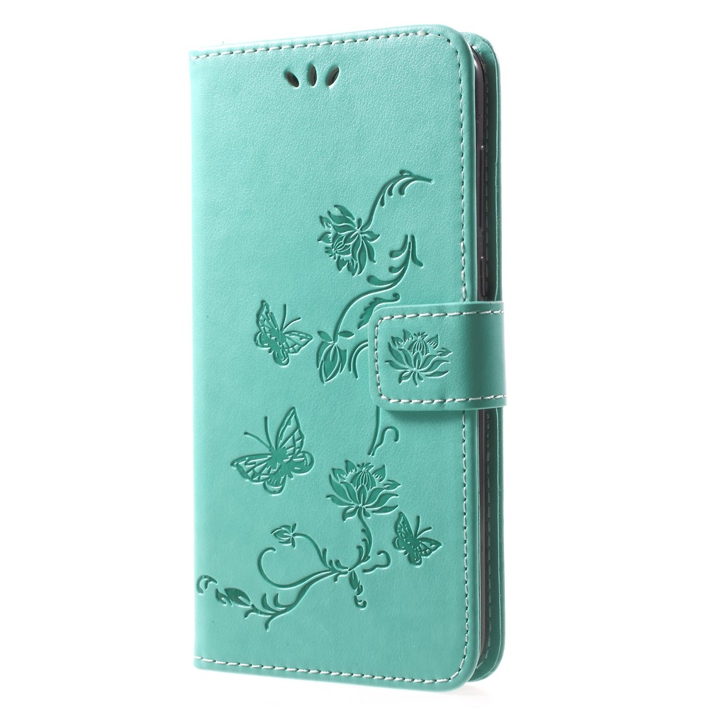 Imprint Butterfly Flowers Leather Card Holder Case for Huawei Mate 10 Lite / nova 2i / Maimang 6 / Honor 9i (India) - Green-3
