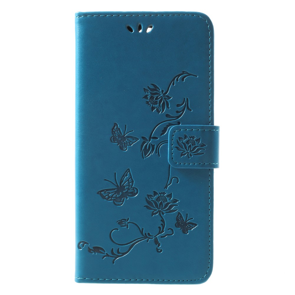 Imprint Butterfly Flowers Phone Leather Wallet Case for Huawei Mate 10 Lite / nova 2i / Maimang 6 / Honor 9i (India) - Blue-1