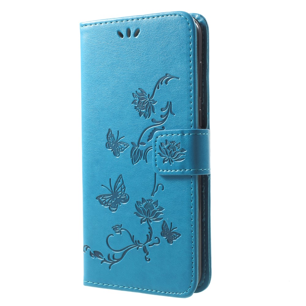 Imprint Butterfly Flowers Phone Leather Wallet Case for Huawei Mate 10 Lite / nova 2i / Maimang 6 / Honor 9i (India) - Blue-3