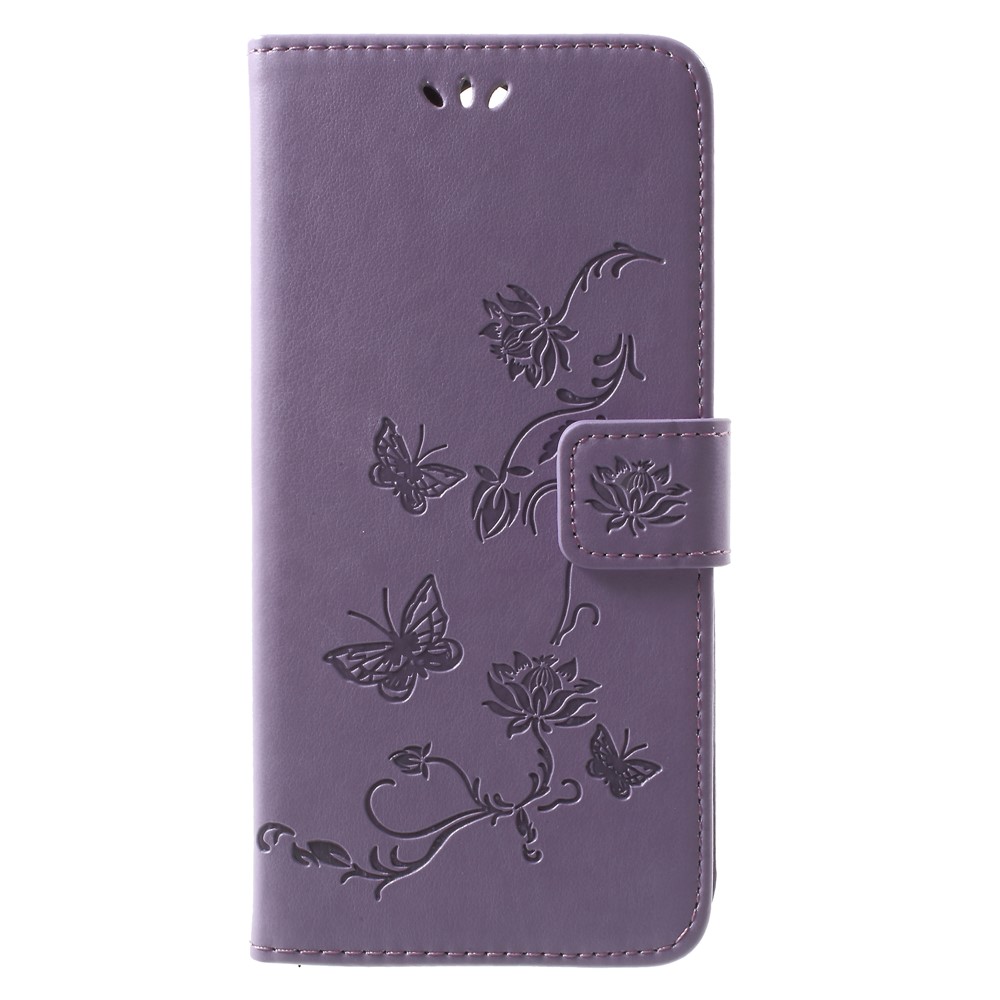 Imprimé Papillon Fleurs En Cuir Portefeuille Cas Shell Pour Huawei Mate 10 Lite / nova 2i / Maimang 6 / Honneur 9i (Inde) - Violet-1