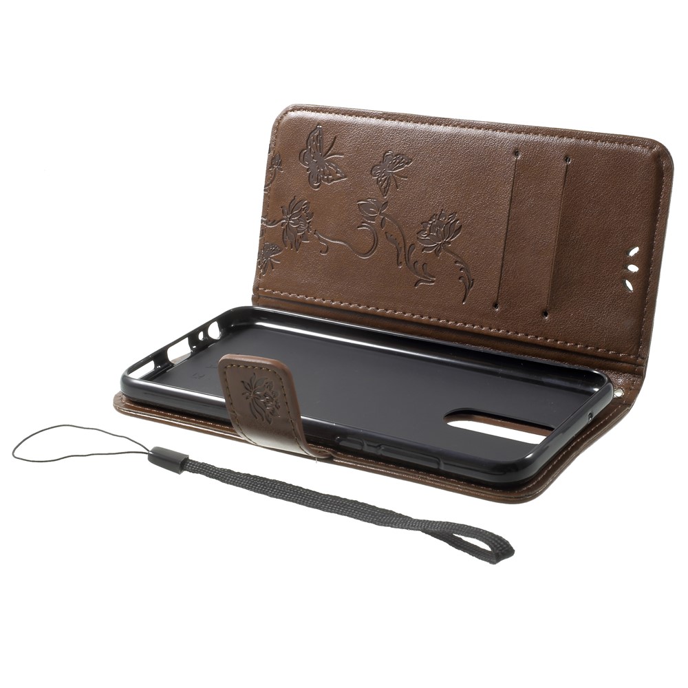 Imprimé Papillon Fleurs Magnétique En Cuir Stand Case Pour Huawei Mate 10 Lite / nova 2i / Maimang 6 / Honneur 9i (Inde) - marron-5