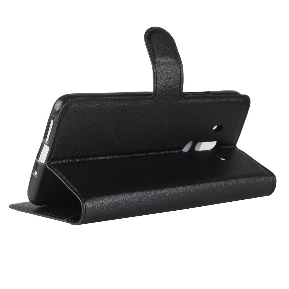 Litchi Skin PU Leather Willet Stand Cubierta Para Teléfono Celular Para Huawei Mate 10 Pro / Mate 10 Pro Porsche Design - Negro