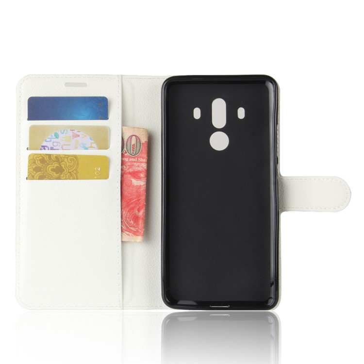 Litchi Skin pu le Cuir Portefeuille Support de Téléphone Portable Pour Huawei Mate 10 Pro / Mate 10 Pro Porsche Design - Blanche