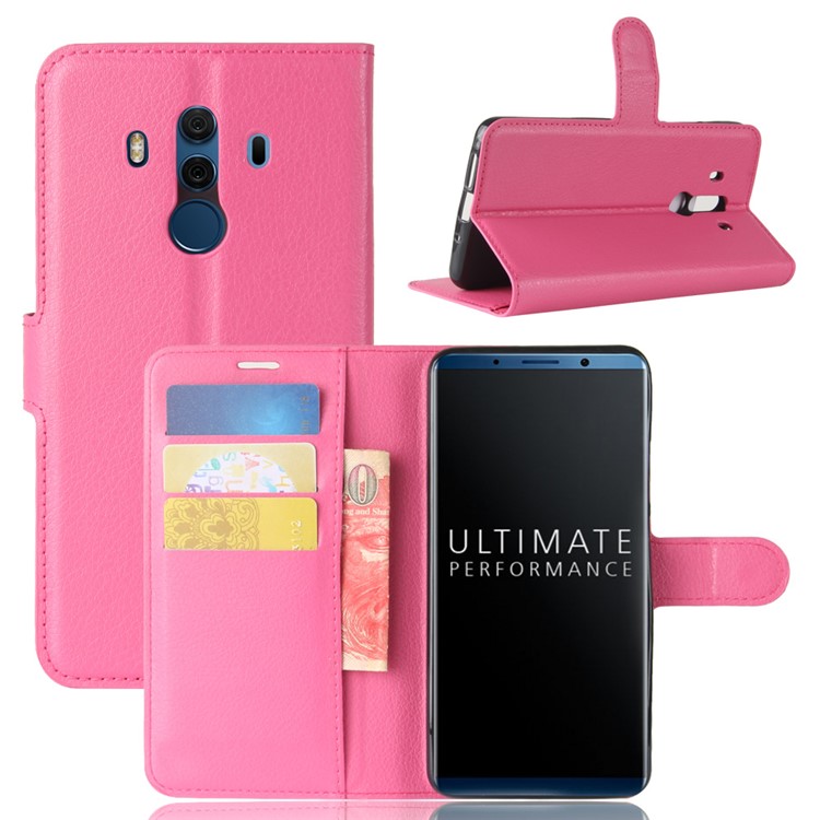 Litchi Skin PU Leather Wallet Stand Phone Casing for Huawei Mate 10 Pro / Mate 10 Pro Porsche Design - Rose-1