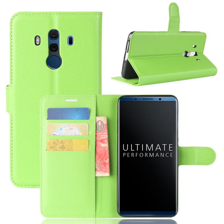 Litchi Skin PU Leather Wallet Stand Cell Phone Shell for Huawei Mate 10 Pro / Mate 10 Pro Porsche Design - Green-1